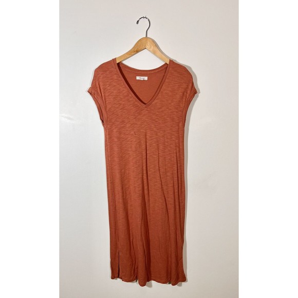 Madewell Horizon Midi Dress Womens Medium Afterglow Red Orange VGUC Summer - Picture 2 of 5